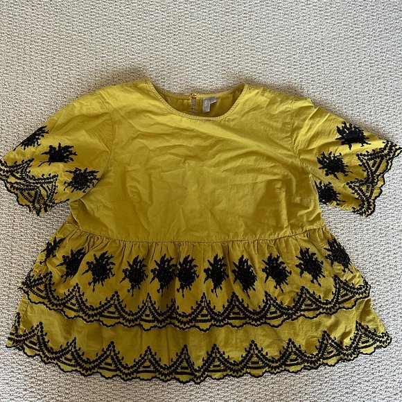 ASOS Yellow Embroidered Peplum Top - Picture 1 of 4